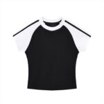 Contrast Stripes Bodycon Raglan  Sleeve T-Shirt - Image 2