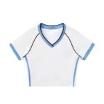 Contrast Trim V-Neck Crop T-Shirt